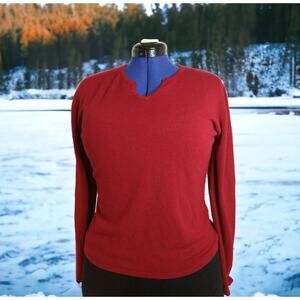 Vintage Paul Harris Women’s XL Boyfriend Sweater Red V-Neck Hong Kong Soft Knit